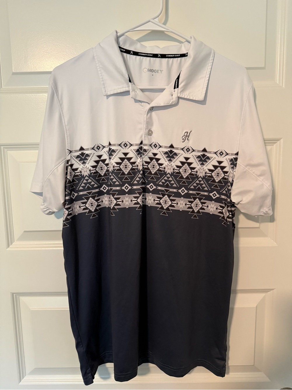 Hooey Men's White and Navy Blue Aztec Polo Shirt